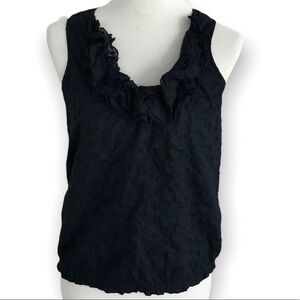 GAP Black sleeveless top with ruffled neck and texture embroidered material